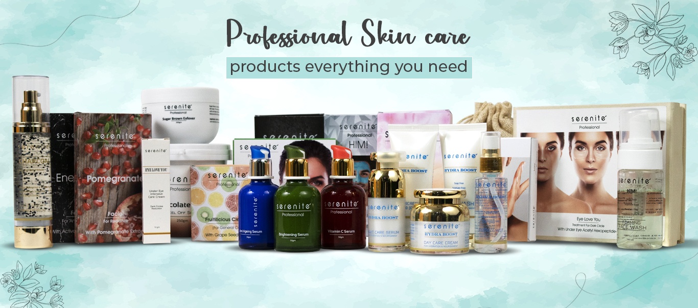The Serenite Professional skincare range including serums, creams, cleansers and treatment kits