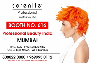 Serenite Professional invites you to Booth No. 616 at Professional Beauty India, Mumbai — 6–7 Oct 2025, BEC NESCO Hall 1