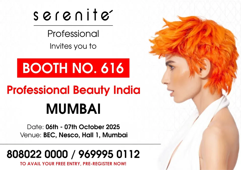 Serenite Professional invites you to Booth No. 616 at Professional Beauty India, Mumbai — 6–7 Oct 2025, BEC NESCO Hall 1
