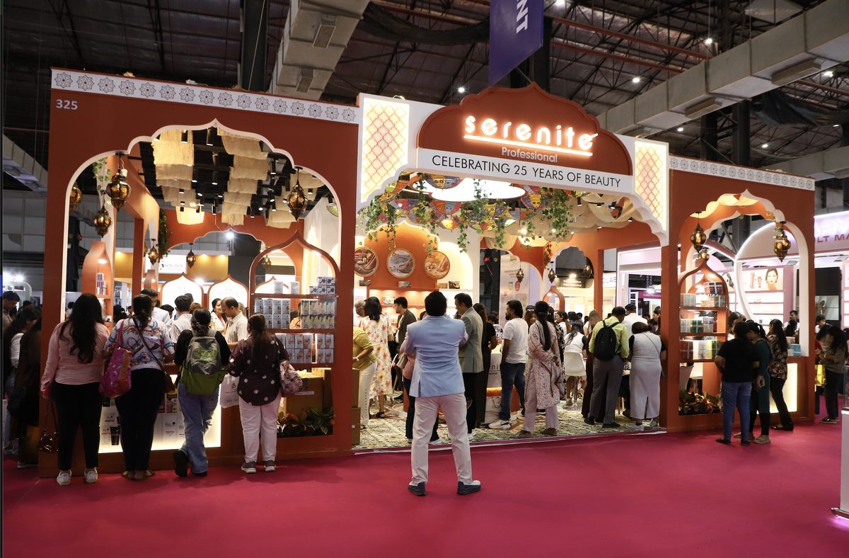 Visitors at the entrance of the Serenite Professional booth, Professional Beauty India Mumbai 2026
