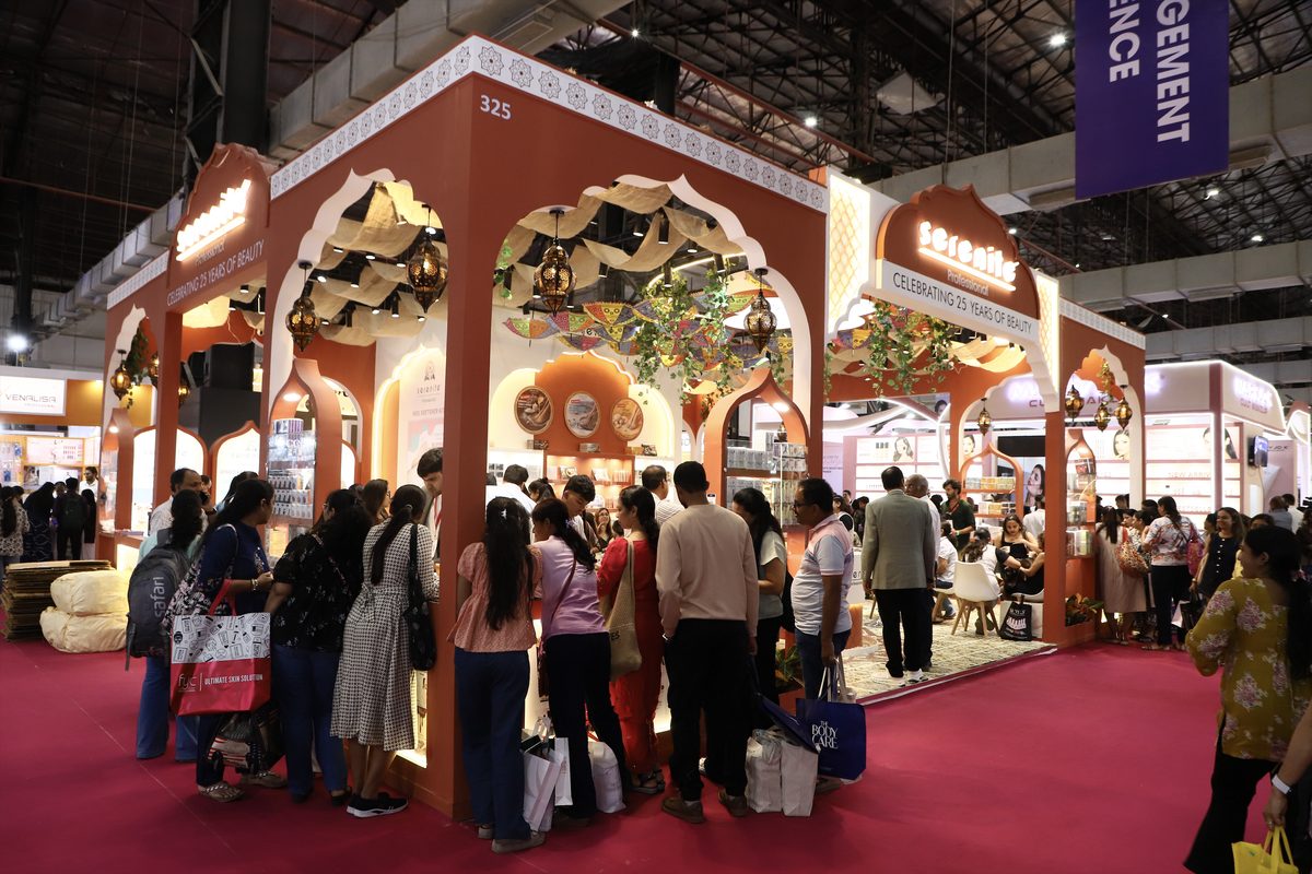 Trade visitors at the Serenite Professional product counters, Professional Beauty India Mumbai 2026