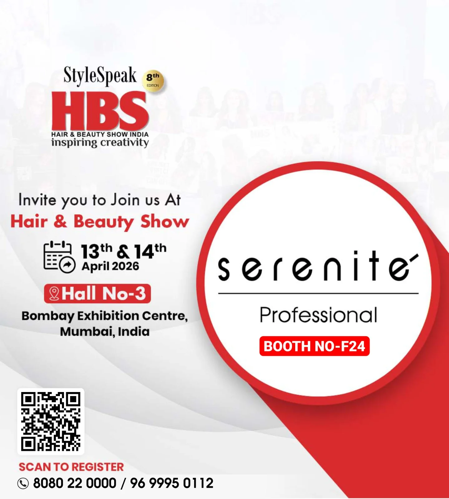 Serenite Professional at StyleSpeak HBS Hair & Beauty Show India 2026, Booth No-F24, Hall No-3, Bombay Exhibition Centre, Mumbai